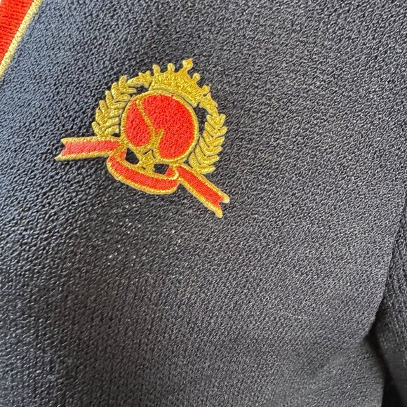 St. John Collection By Marie Gray Navy Cardigan With Red & Gold Trim S - Picture 2 of 16